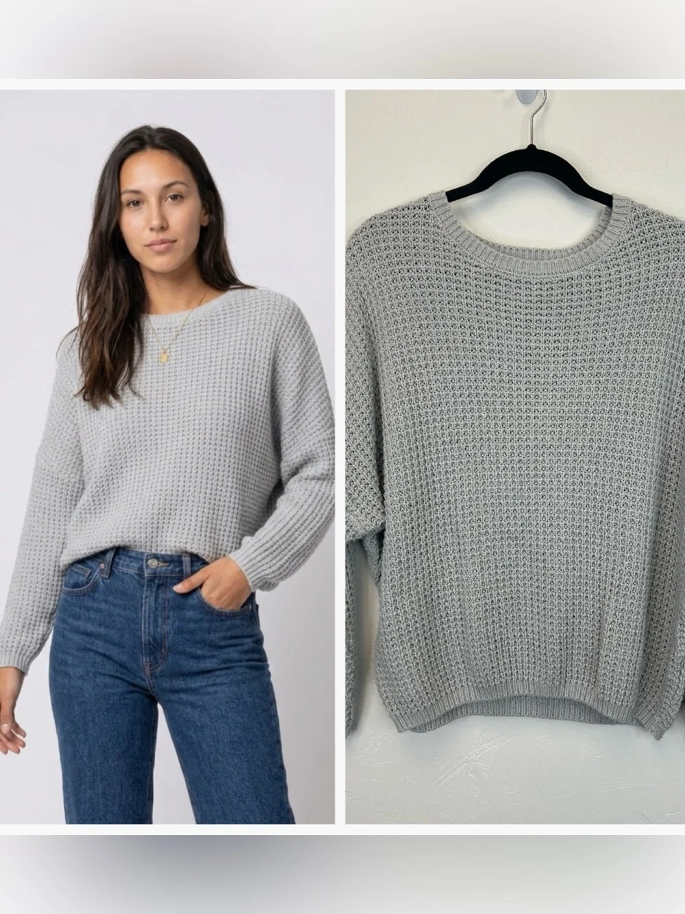 Waffle Knit Sweater Size S Doleman‎ Sleeve Comfy Minimalist Neutral Light Gray